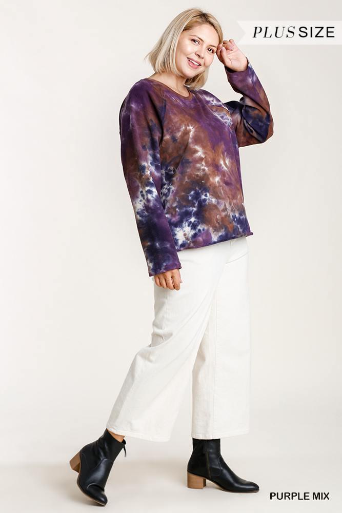 French Terry Tie-dye Raglan Long Sleeve Top With Raw Hem | Mixtshop LLC