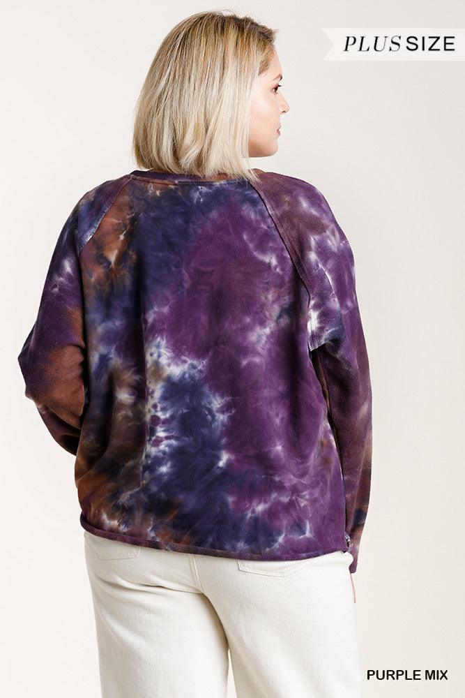 French Terry Tie-dye Raglan Long Sleeve Top With Raw Hem | Mixtshop LLC