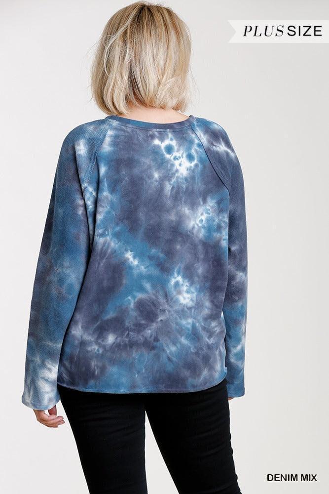 French Terry Tie-dye Raglan Long Sleeve Top With Raw Hem | Mixtshop LLC
