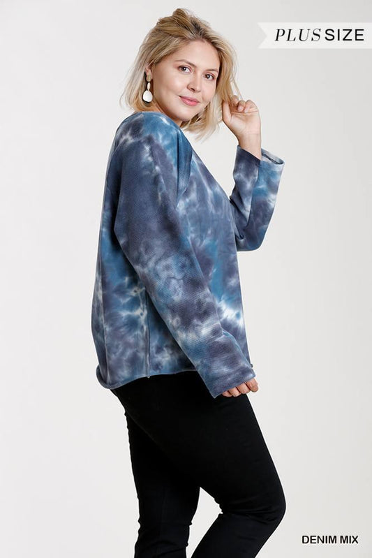 French Terry Tie-dye Raglan Long Sleeve Top With Raw Hem | Mixtshop LLC