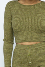 Knit Long Sleeve Cropped Top Knit High-waist Biker Shorts Set | Mixtshop LLC