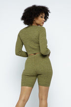 Knit Long Sleeve Cropped Top Knit High-waist Biker Shorts Set | Mixtshop LLC