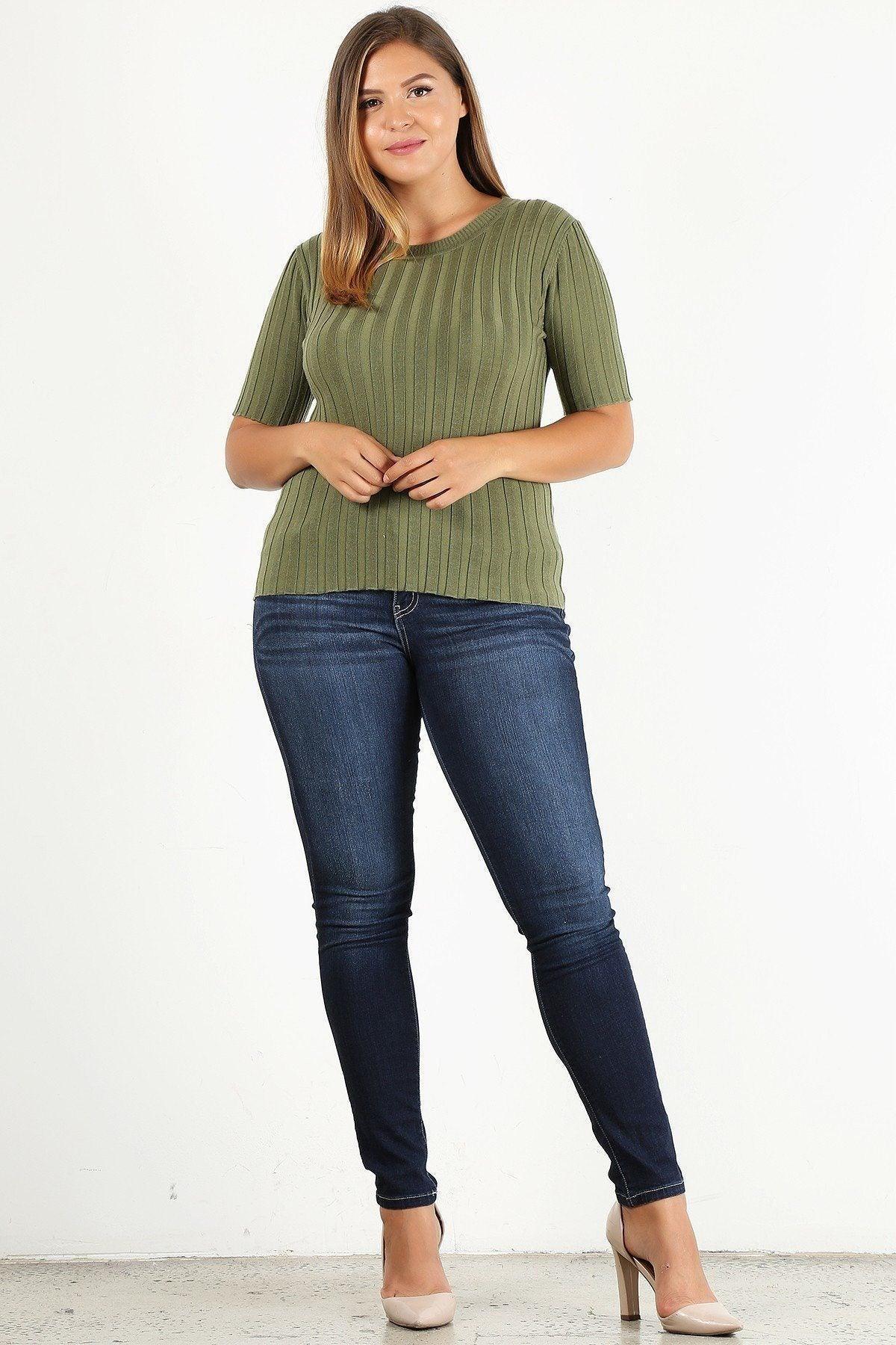 Plus Size Solid Print Fitted Top | Mixtshop LLC Main image
