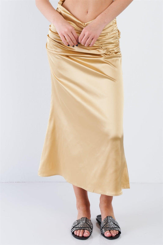 Satin Ruffle Waist Midi Skirt | Mixtshop LLC