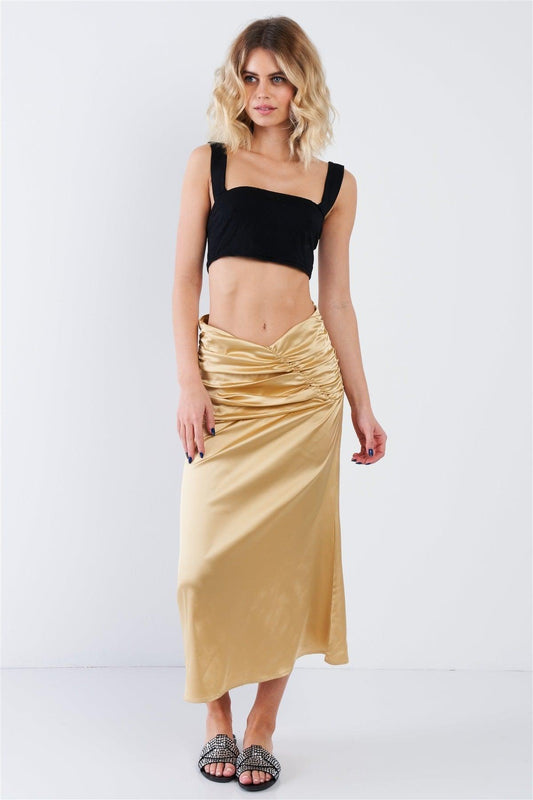Satin Ruffle Waist Midi Skirt | Mixtshop LLC