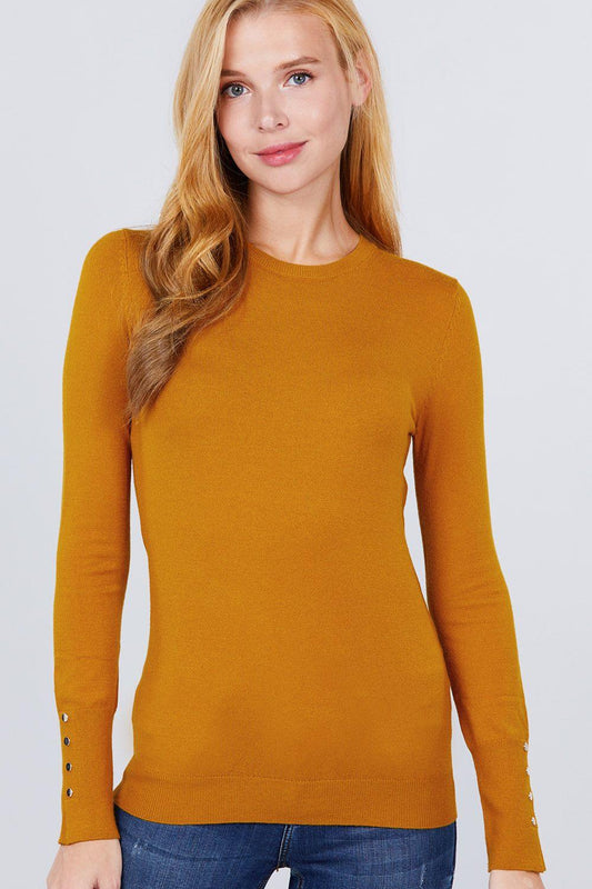 Crew Neck Sweater W/rivet Button | Mixtshop LLC