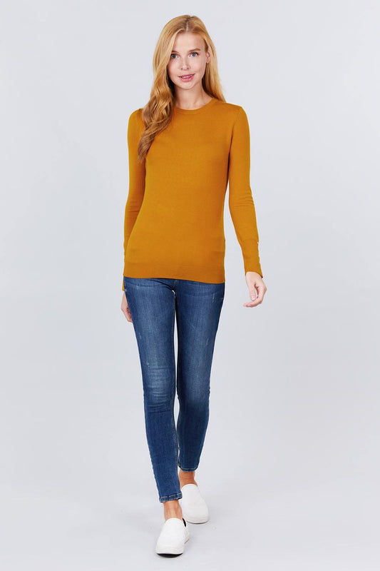 Crew Neck Sweater W/rivet Button | Mixtshop LLC