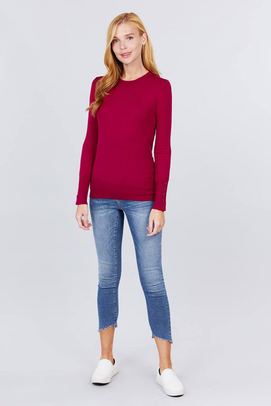 Crew Neck Sweater W/rivet Button | Mixtshop LLC