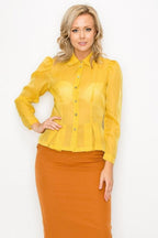 Organza Pleated Long Sleeve Blouse | Mixtshop LLC