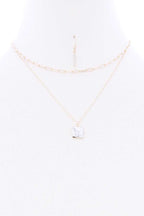 2 Layered Chain Metal Square Marbling Stone Pendant Necklace | Mixtshop LLC