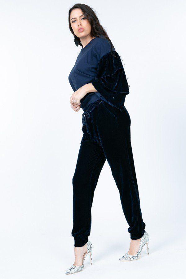 Tiered Velvet Ruffle Sleeve Pullover Crewneck Top | Mixtshop LLC