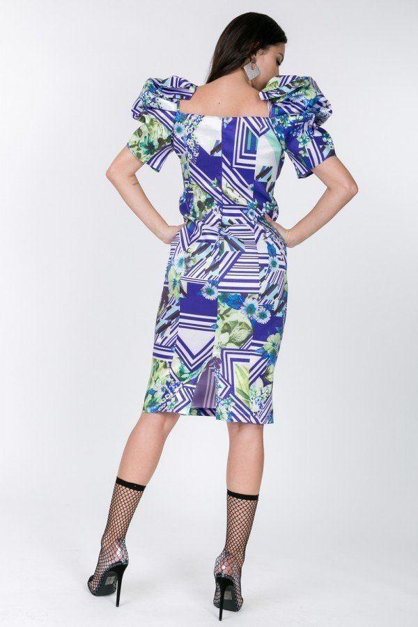 Puff Sleeve Bodycon Print Dress | Mixtshop LLC
