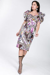 Puff Sleeve Bodycon Print Dress | Mixtshop LLC