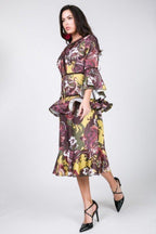 Cascade Ruffle Sleeve Frill Tiered Bottom Print Midi Dress | Mixtshop LLC