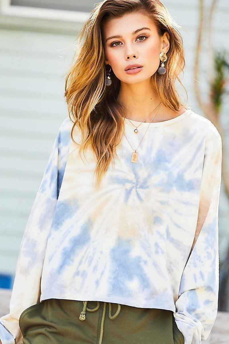 Round Neck Oversize Fit Crop Tie-dye French Terry Pullover | Mixtshop LLC Main image