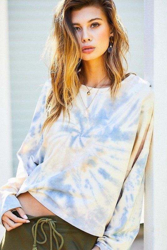 Round Neck Oversize Fit Crop Tie-dye French Terry Pullover | Mixtshop LLC