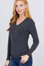V-neck Sweater W/rivet Button | Mixtshop LLC