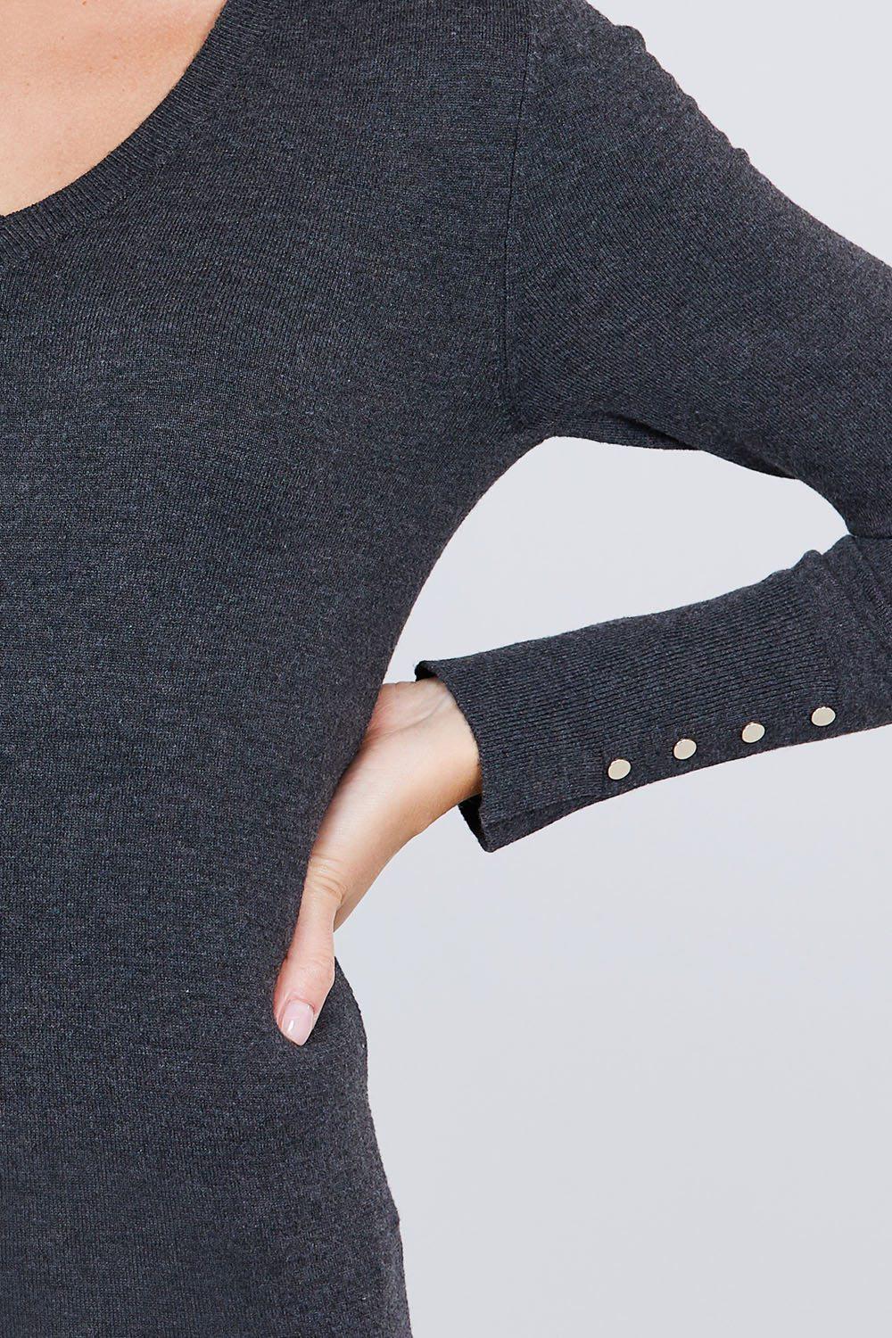 V-neck Sweater W/rivet Button | Mixtshop LLC
