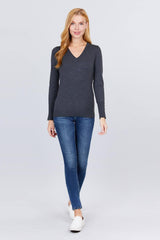 V-neck Sweater W/rivet Button | Mixtshop LLC