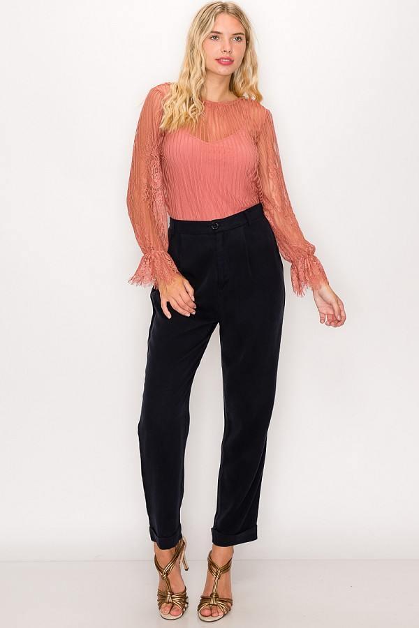 Lace Trim Shadow Stripe Bodysuit Secondary image