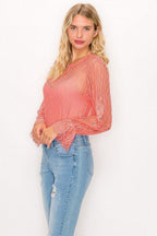 Lace Trim Shadow Stripe Bodysuit | Mixtshop LLC