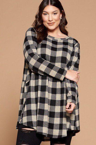 Soft Knit Buffalo Plaid Tunic Top | Mixtshop LLC Main image