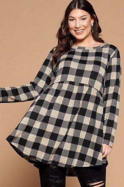 Soft Knit Buffalo Plaid Tunic Top Secondary image