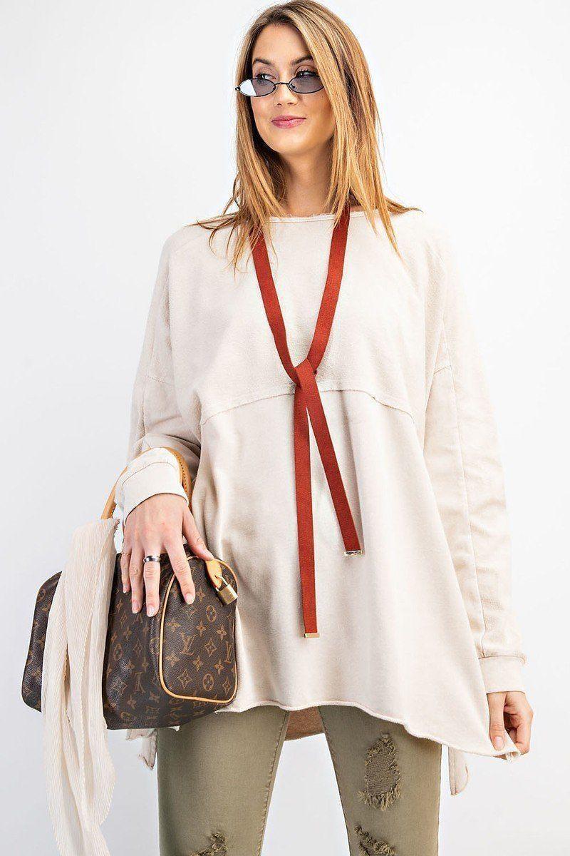 Terry Knit Upside Down Detailing Side Slits Pullover Tunic | Mixtshop LLC Main image