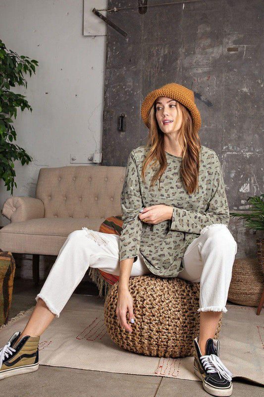 Leopard Printed Garment Dye Loose Fit Knit Top | Mixtshop LLC