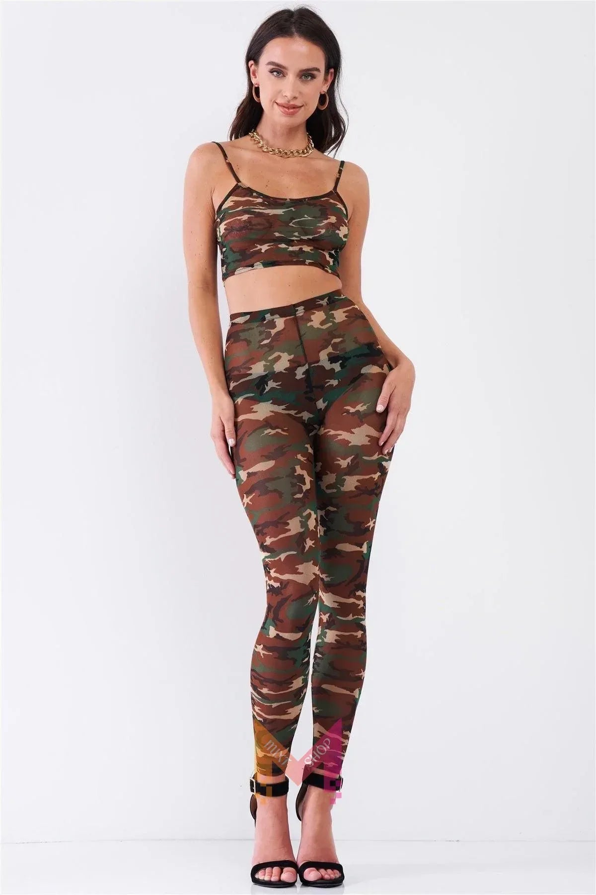 Sexy Sheer Mesh Sleeveless Crop Top & High Waist Legging Set | Mixtshop LLC Main image