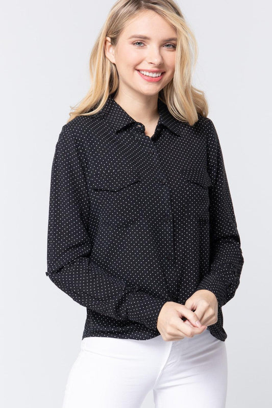 3/4 Roll Up Slv Dot Print Shirt | Mixtshop LLC