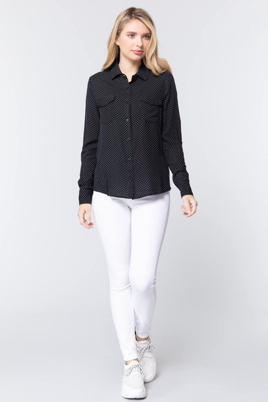 3/4 Roll Up Slv Dot Print Shirt | Mixtshop LLC