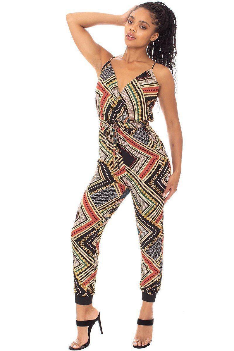 Boarder Print Wrap Drawstring Waist Jumpsuit Secondary image