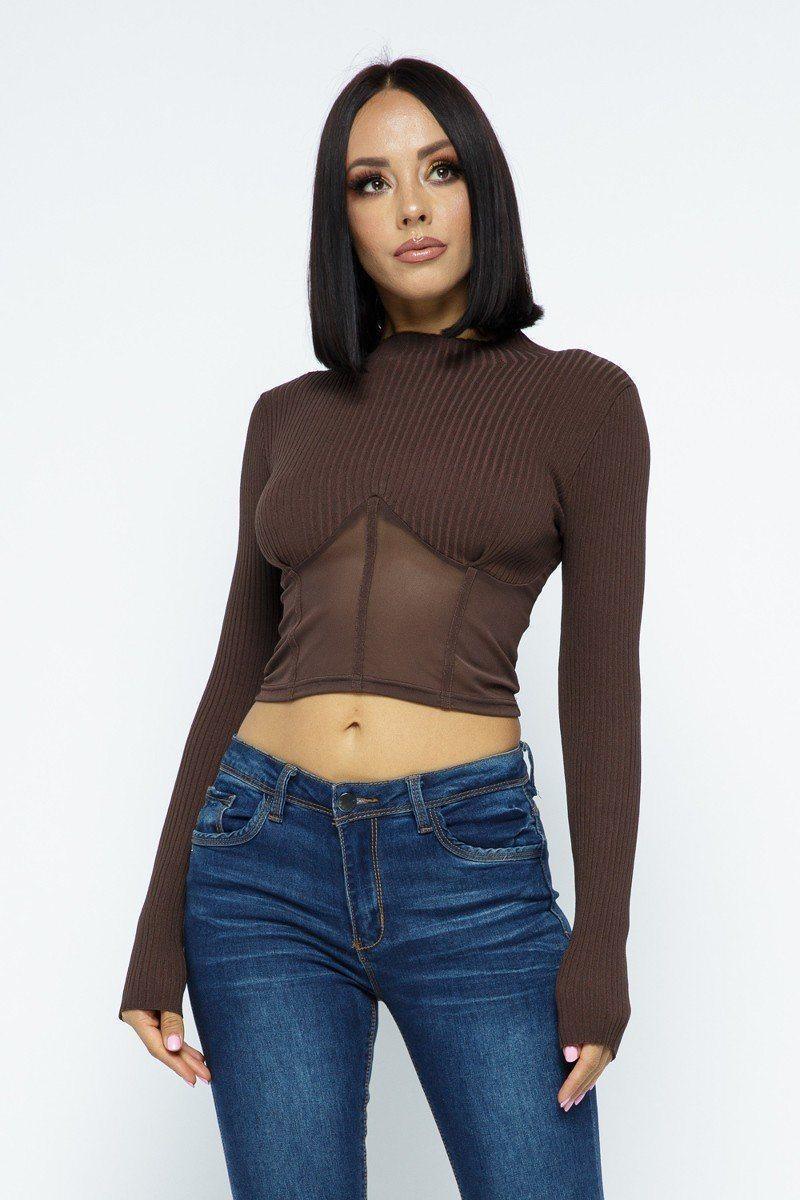 Knit Crop Top With Bottom Mesh | Mixtshop LLC Main image