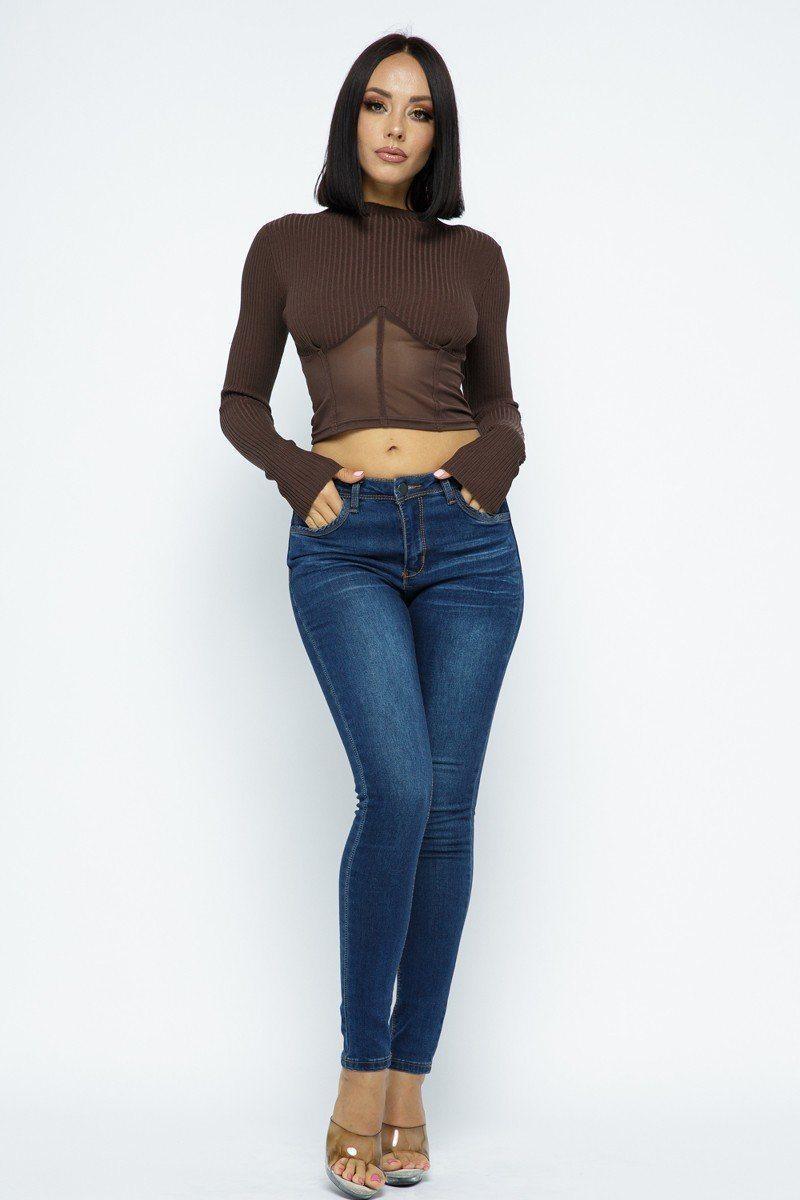 Knit Crop Top With Bottom Mesh Secondary image