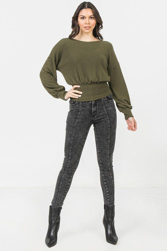A Knit Top Featuring Wide Neckline | Mixtshop LLC