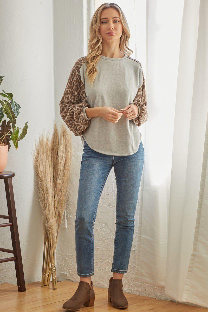Leopard Solid Long Sleeve Top Secondary image