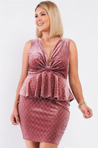 Quilted Glitter Print Sleeveless Bow Gathered Plunging V-neck Flare Hem Fitted Mini Dress | Mixtshop LLC