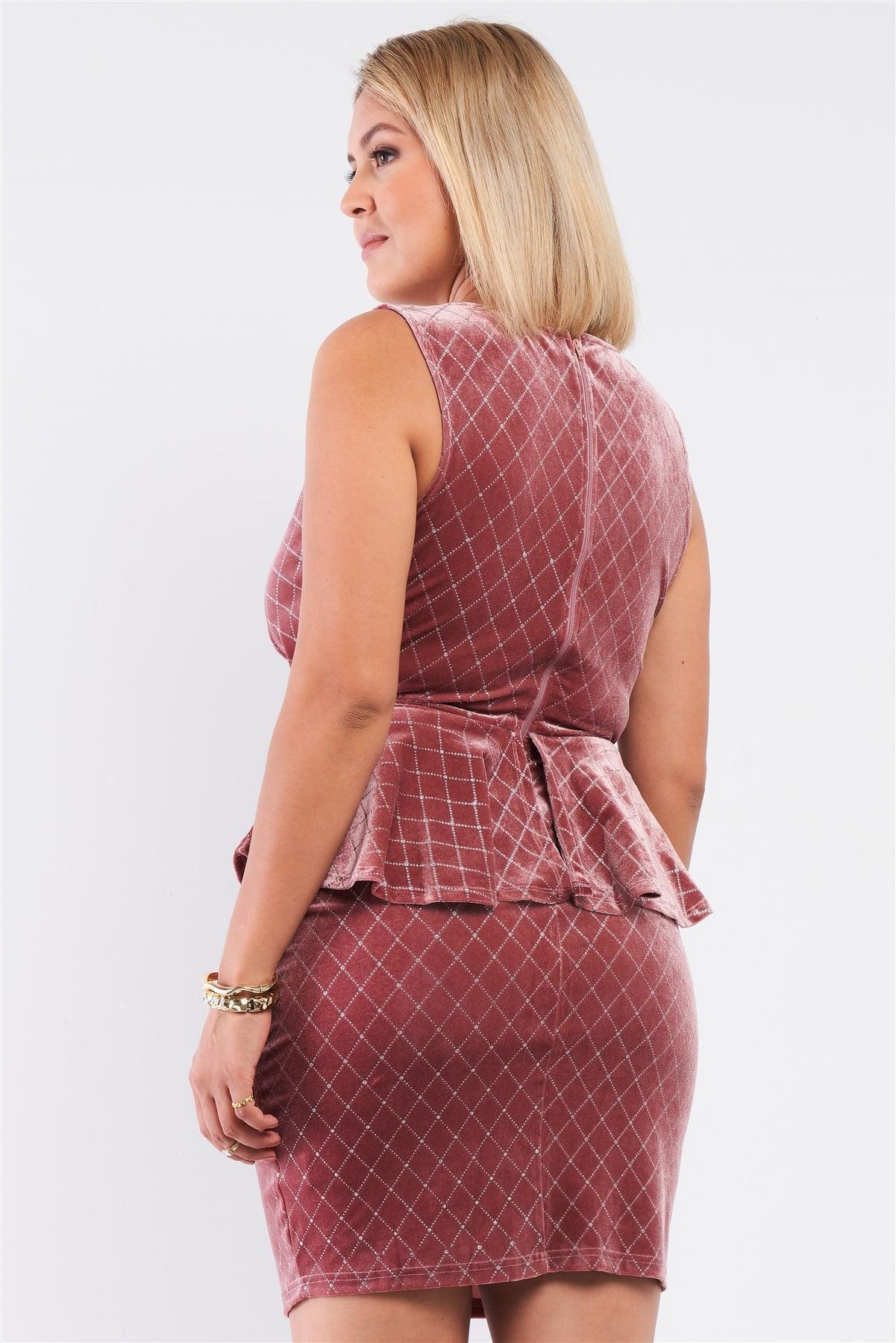 Quilted Glitter Print Sleeveless Bow Gathered Plunging V-neck Flare Hem Fitted Mini Dress | Mixtshop LLC