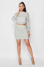 Ruched Long Sleeve And Skirt Set | Mixtshop LLC