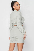 Ruched Long Sleeve And Skirt Set | Mixtshop LLC