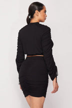 Ruched Long Sleeve And Skirt Set | Mixtshop LLC
