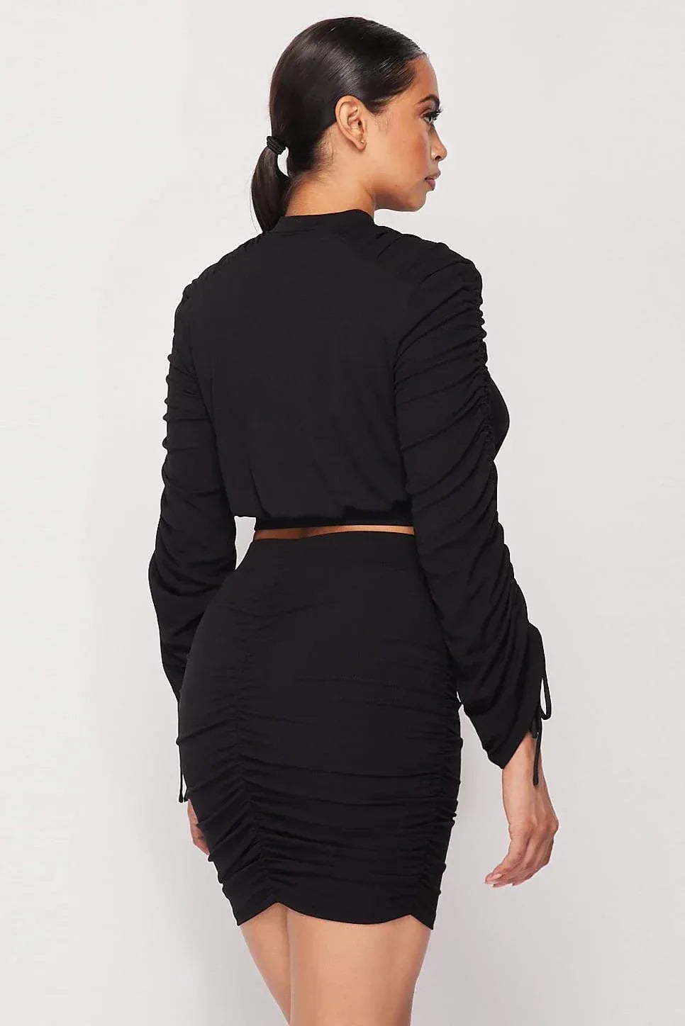 Ruched Long Sleeve And Skirt Set | Mixtshop LLC