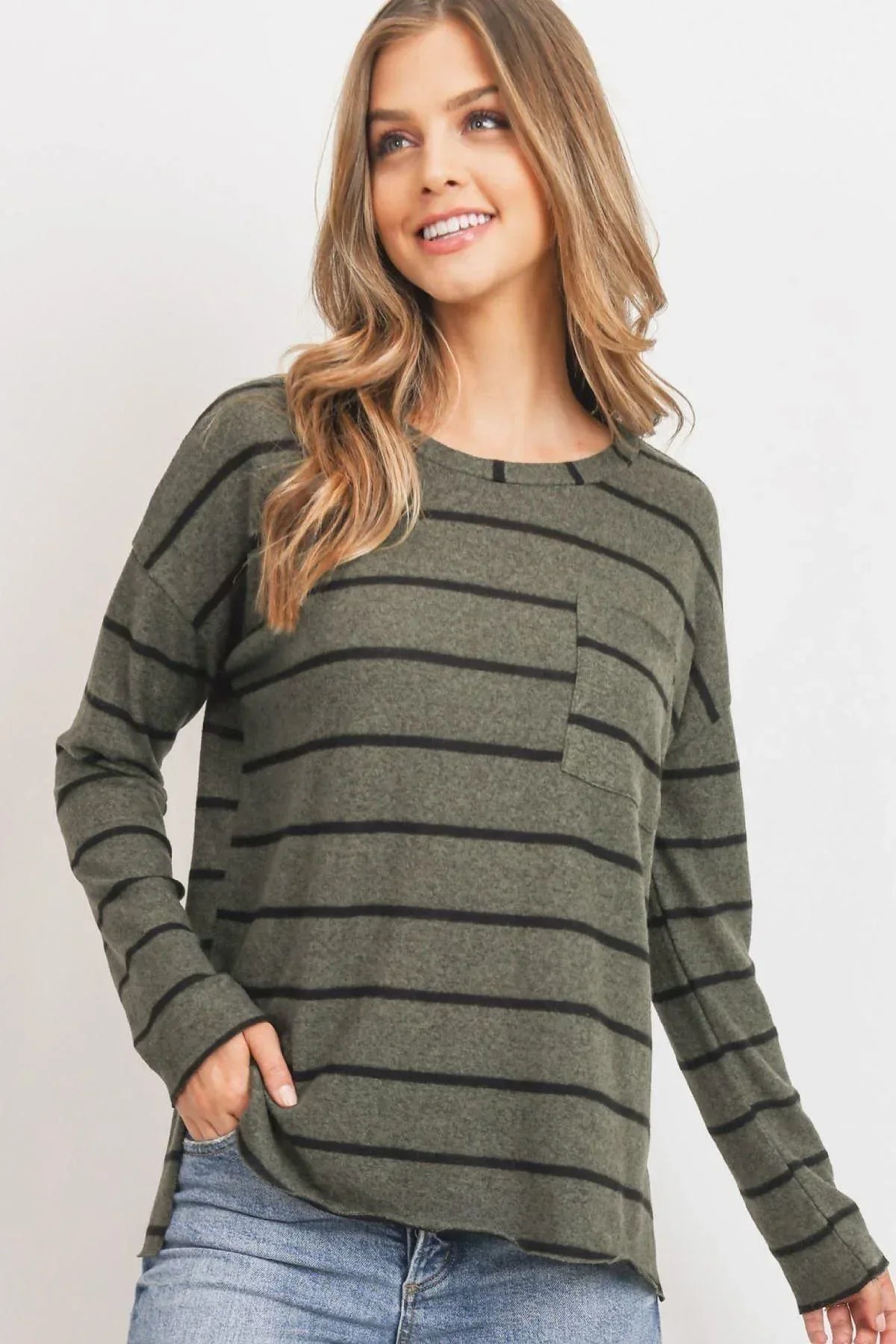 Striped Front Pocket Round Collar | Mixtshop LLC Main image