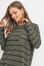 Striped Front Pocket Round Collar | Mixtshop LLC