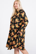 Floral Mock Neck Hidden Pocket Round Hem Midi Dress | Mixtshop LLC