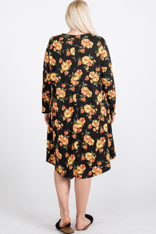 Floral Mock Neck Hidden Pocket Round Hem Midi Dress | Mixtshop LLC