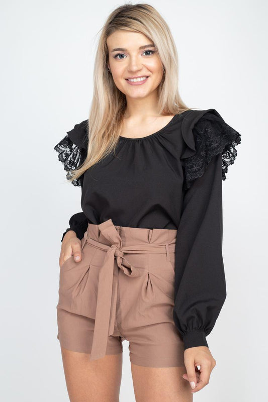 Balloon Sleeve Lace Ruffle Top | Mixtshop LLC
