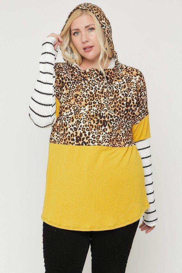 Plus Size Color Block Hoodie Featuring A Cheetah Print | Mixtshop LLC Main image