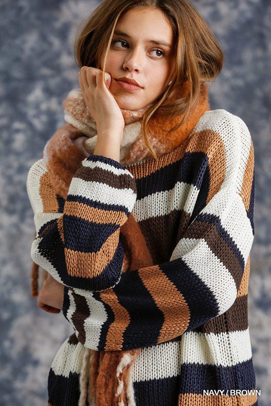 Multicolored Stripe Round Neck Long Sleeve Knit Sweater | Mixtshop LLC
